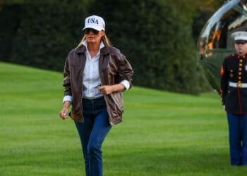 First Lady Melania Trump walks on the South Lawn of the White House on Oct. 5, 2025, in Washington, D.C.