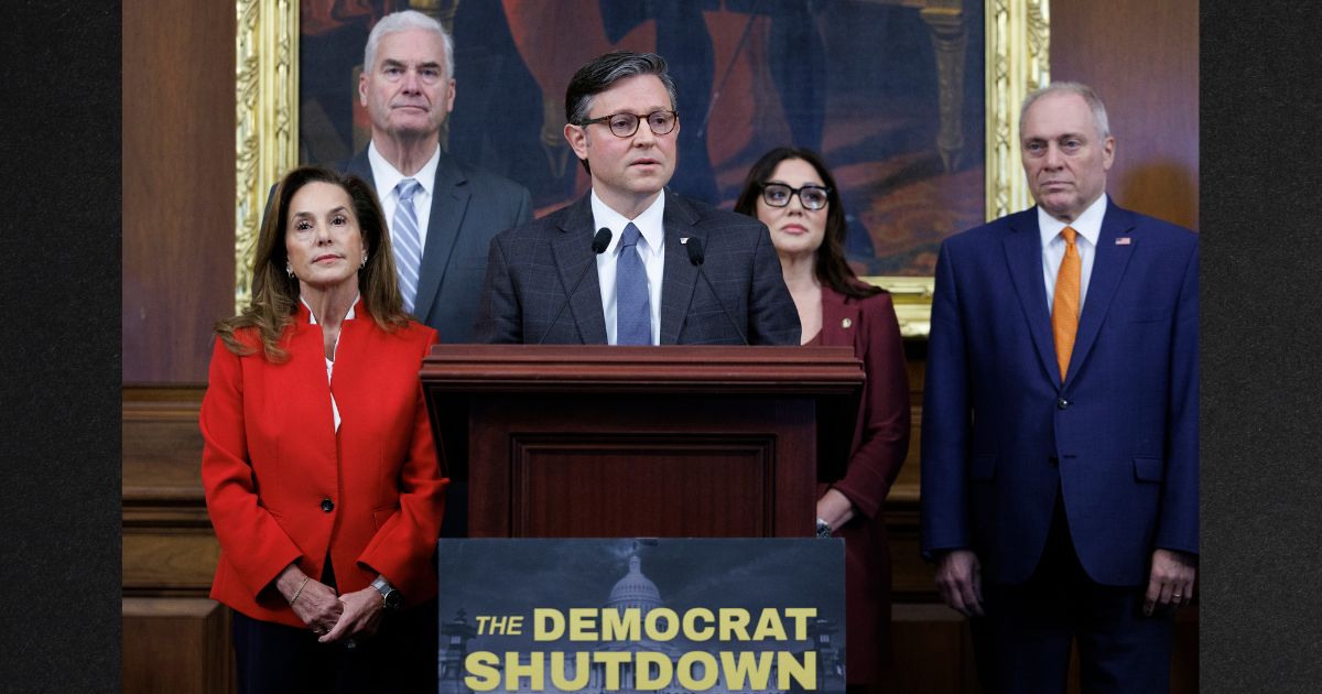 House Speaker Mike Johnson, a Louisiana Republican, center, joined by House Republican Leadership and U.S. Labor Secretary Lori Chavez-DeRemer, speaks during a news conference Tuesday on Capitol Hill in Washington, D.C.