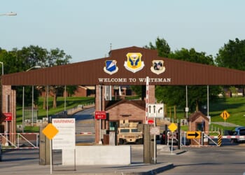 A general view of the entrnce to the Whiteman Air Force Base on June 23, 2025, in Knob Noster, Missouri.