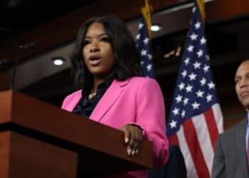 Rep. Jasmine Crockett speaks at a news conference in the Capitol Building in Washington, DC on Sept. 8, 2025.