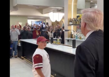 President Donald Trump greeted a young fan at Sunday’s NFL game between Washington and Detroit.. (Screenshot / Margo Martin on X)