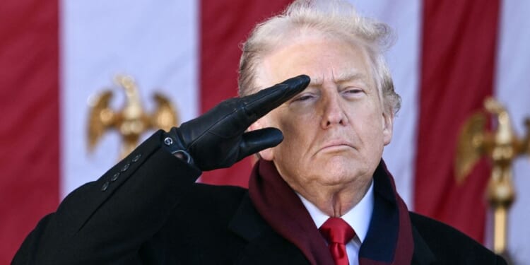 President Donald Trump salutes at Arlington National Cemetery in Arlington, Virginia, on Nov. 11, 2025.