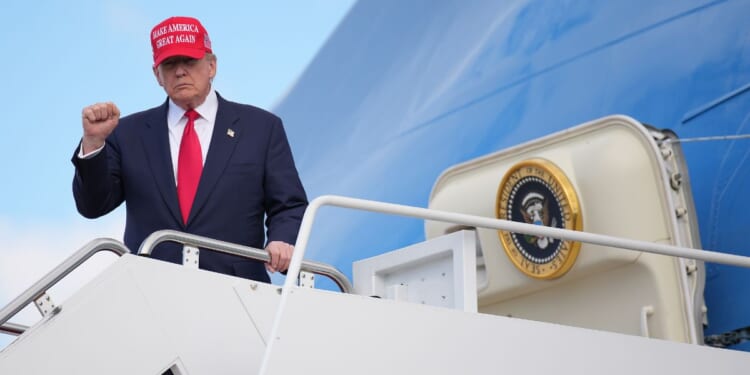President Donald Trump departs Air Force One on Oct. 30, 2025, at Joint Base Andrews, Maryland.