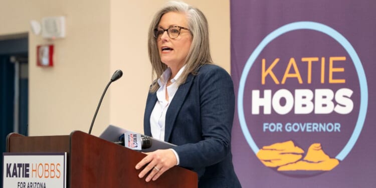 Arizona Gov. Katie Hobbs speaks during her "Arizona First" rally at El Rio Center on Nov. 1, 2025, in Tucson, Arizona.