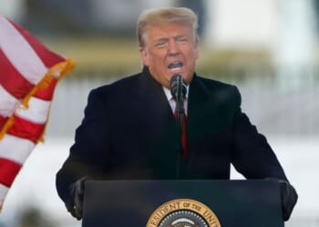 President Donald Trump speaks at the "Stop The Steal" Rally on Jan. 6, 2021 in Washington, D.C. A new report claims the BBC deceptively edited Trump's speech to make it sound as if he was calling for violence.