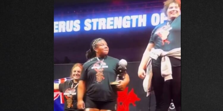 The look on the face of runner-up Andrea Thompson, left, spoke volumes about her thoughts on Jammie Booker, the person originally awarded the title "World's Strongest Woman."