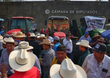 Farmers block Mexico's Congress with tractors in protest against new national water law proposal