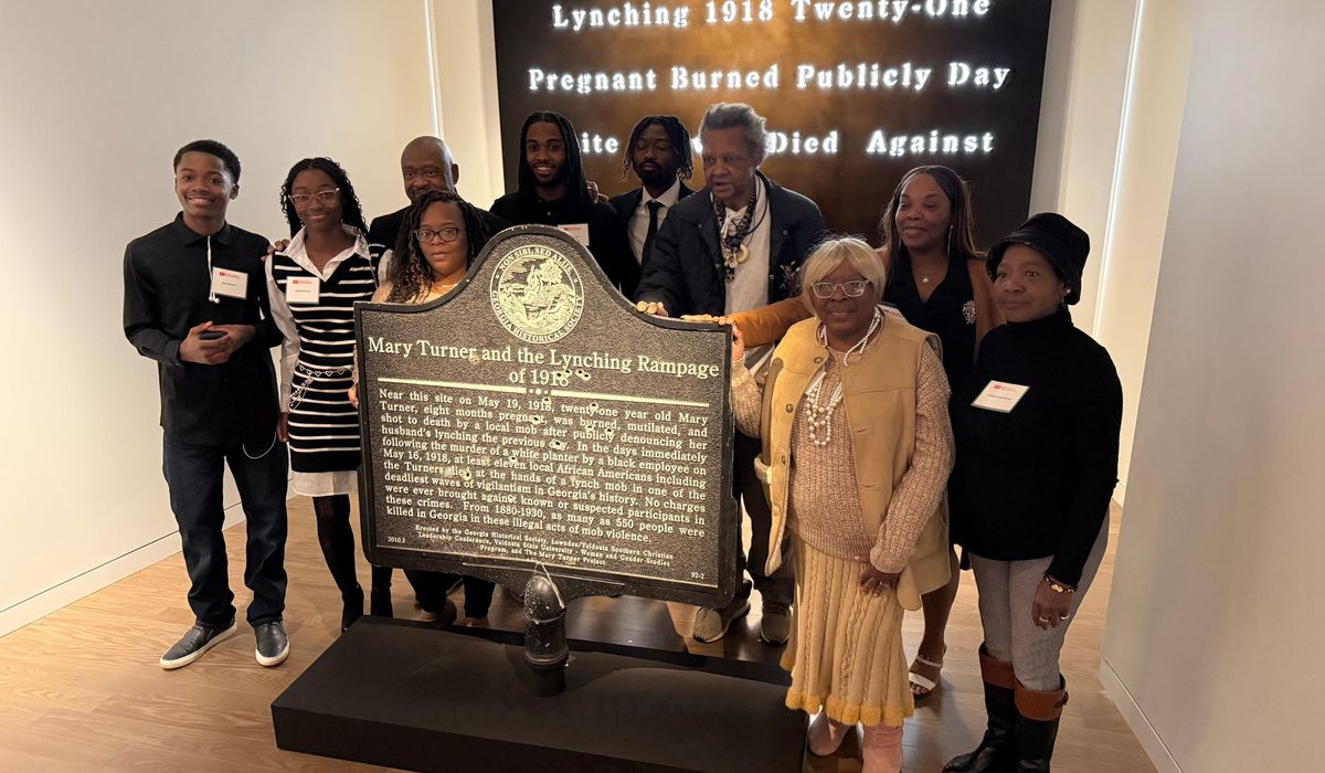Bullet-pocked marker memorializing 1918 lynching goes on display in Atlanta