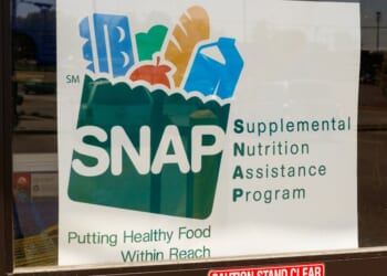 A sign at a retailer for SNAP, the Supplemental Nutrition Assistance Program.