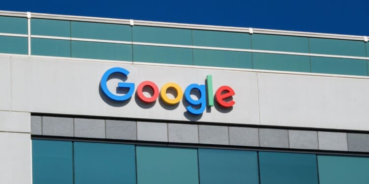 A Google logo is displayed outside an office building on Dec. 12, 2025, in San Diego, California.