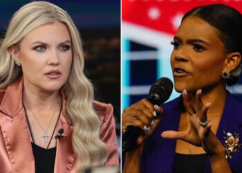 Erika Kirk, left, said she had a "very productive" conversation with podcaster Candace Owens.