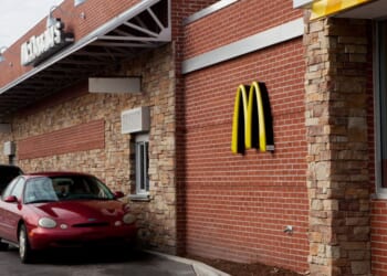 A McDonald's restaurant in Siler City, North Carolina, on Jan. 16, 2011, during the lunch hour with cars lined up at the drive-thru window.
