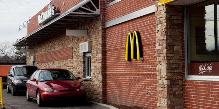 A McDonald's restaurant in Siler City, North Carolina, on Jan. 16, 2011, during the lunch hour with cars lined up at the drive-thru window.