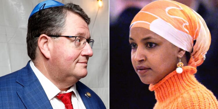GOP Rep. Randy Fine of Florida, left, said he is "actively considering" forcing a vote to expel Rep. Ilhan Omar of Minnesota from Congress. Omar, right, called Fine "a disgusting, violent racist" and said he should be removed from Congress.