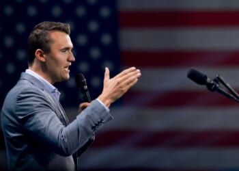TPUSA founder Charlie Kirk speaks at the Turning Point USA Believers Summit conference at the Palm Beach Convention Center on July 26, 2024.