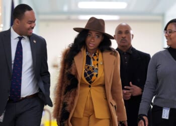 Rep. Jasmine Crockett arrives for a closed-door deposition with former Special Counsel Jack Smith before the House Judiciary Committee in the Rayburn House Office Building on Capitol Hill on Dec. 17, 2025, in Washington, D.C.