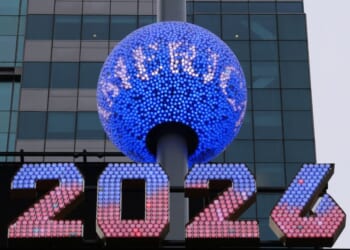 Seven-foot-tall numerals for "2026" are displayed during an illumination ceremony on Dec. 26, 2025, at One Times Square in New York City, ahead of the this year's New Year's Eve celebration in Times Square.