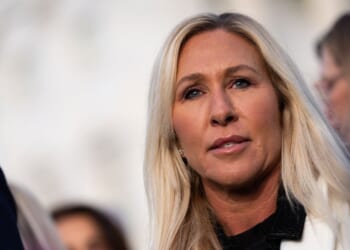 Rep. Marjorie Taylor Greene held a press conference outside the U.S. Capitol on Nov. 18, 2025, with victims of convicted sex offender Jeffrey Epstein.