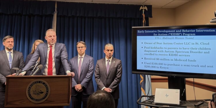 First Assistant U.S. Attorney Joe Thompson describes a sprawling fraud investigation involving state-run programs in Minnesota at a news conference Thursday in Minneapolis.
