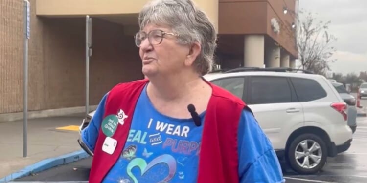Target employee Jeanie Beeman is interviewed by a local news reporter.