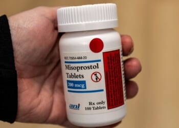 In this photo illustration, a bottle of misoprostol is seen at Wyoming's last abortion clinic, Wellspring Center, on March 10, 2025, in Casper, Wyoming.