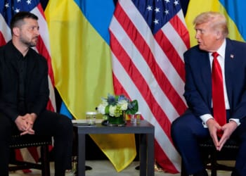President Donald Trump speaks during a bilateral meeting with President of Ukraine Volodymyr Zelensky at the 80th session of the United Nations General Assembly at the United Nations headquarters on Sept. 23, 2025, in New York City.