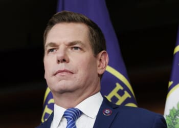 Rep. Eric Swalwell speaks at a news conference at the U.S. Capitol Building on Sept. 8, 2025, in Washington, D.C.