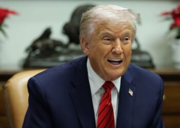 President Donald Trump speaks during a roundtable discussion with top business leaders in the Roosevelt Room at the White House on Dec. 10, 2025, in Washington, D.C.
