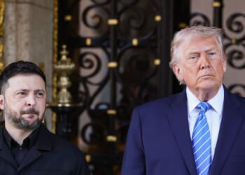 President Donald Trump greets Ukrainian President Volodymyr Zelenskyy at his Mar-a-Lago club on Dec. 28, 2025, in Palm Beach, Florida.