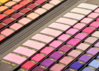 Color swatches at the Istanbul Fashion Connection Fair at Istanbul Expo Center on Aug. 11, 2023, in Istanbul, Turkey.