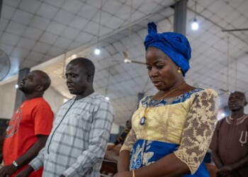 Roman Catholics pray at Saint Michael's Cathedral during the Sunday's service in Minna, Nigeria, on Nov. 30, 2025, for the safe return of the abducted students of Saint Mary's Catholic School earlier this month.