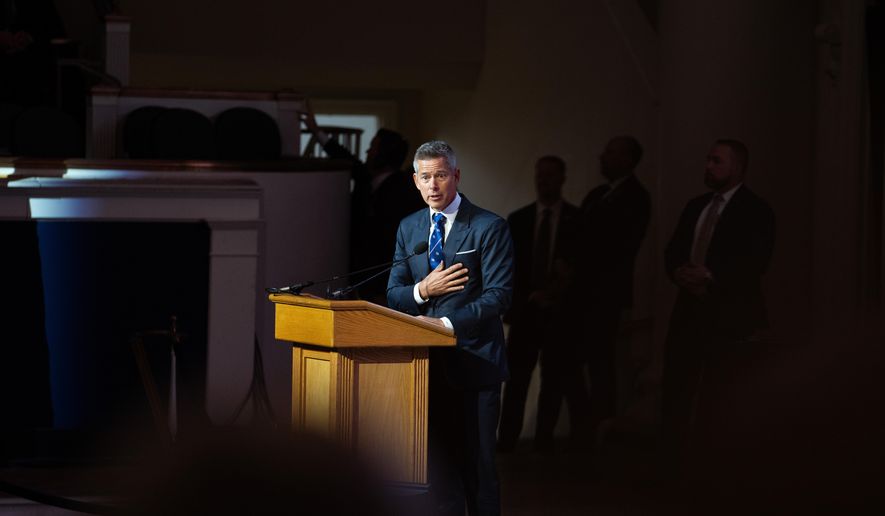 Transportation Secretary Sean Duffy speaks at an event honoring the 67 lives lost in the 2025 midair collision near DCA airport, Wednesday, Jan. 28, 2026, in Washington. (AP Photo/Allison Robbert)