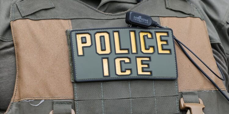 A U.S. Immigration and Customs Enforcement officer is seen in a file photo from February 2025.
