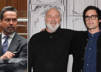 Defense attorney Alan Jackson, left, abruptly withdrew from representing Nick Reiner, seen at far right with his father, Rob Reiner. The younger Reiner is accused in the Dec. 14 stabbing deaths of his parents, but Jackson flatly declared, "Pursuant to the law in California, Nick Reiner is not guilty of murder."