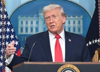 President Donald Trump speaks during a briefing in the Brady Briefing Room of the White House in Washington, D.C., on Jan. 20, 2026.