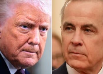 Canadian Prime Minister Mark Carney, right, said his country now has no plans to proceed with a trade deal with Beijing after President Donald Trump threatened harsh tariffs.