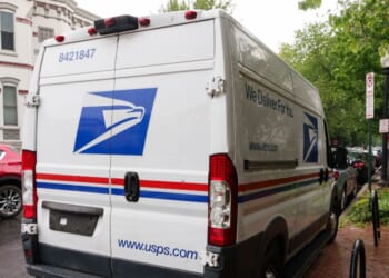 A United States Postal Service truck is parked while out for mail delivery on May 31, 2025, in Washington, D.C.