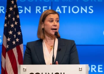 Sen. Elissa Slotkin delivers a speech on national security at the Council of Foreign Relations on Sept. 5, 2025, in New York City.