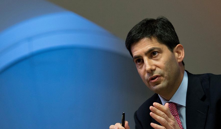 Kevin Warsh speaks to the media about his report on transparency at the Bank of England, in London, Dec. 11, 2014. (AP Photo/Alastair Grant, Pool, File)