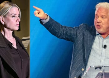 Conservative commentator Glenn Beck, right, seen in a December photo, demanded this week that Attorney General Pam Bondi, left, be replaced because she has failed to "dismantle the Deep State, ... and finally bring to justice the criminal elites who have been 'too big to jail.'"