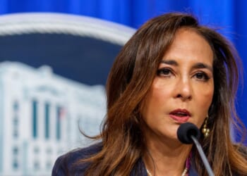 Assistant Attorney General for Civil Rights Harmeet Dhillon speaks during a news conference at the Justice Department on Sept. 29, 2025, in Washington, D.C.