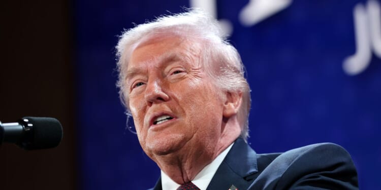 President Donald Trump delivers remarks during the Treasury Department's Trump Accounts Summit at Andrew W. Mellon Auditorium on Jan. 28, 2026, in Washington, D.C.