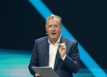 Piers Morgan speaks on stage during the "Founder Operators: Entrepreneurship in the Entertainment Economy" panel at the 2025 Joy Forum at SEF Arena on Oct. 17, 2025, in Riyadh, Saudi Arabia.