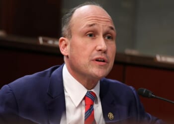 Rep. Nick Langworthy, a New York Republican seen in a file photo dated March 5, closed his district office in Jamestown, New York, citing “credible threats and calls for violence.”