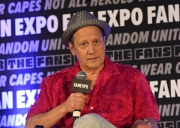 Rob Schneider speaks on stage during Fan Expo Chicago on Aug. 16, 2025, in Rosemont, Illinois.