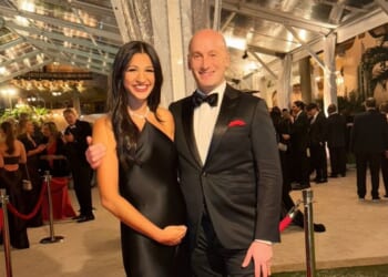 Katie Miller, a podcaster and Stephen Miller’s wife, posted a photo of herself with a visible baby bump at Mar-a-Lago on Dec. 31, 2025.