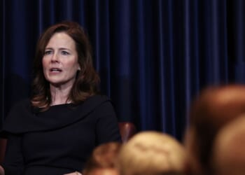 Supreme Court Justice Amy Coney Barrett speaks at the Reagan Library on Sept. 9, 2025, in Simi Valley, California.
