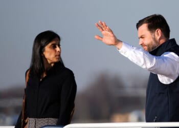 Vice President JD Vance and Second Lady Usha Vance exit Air Force One at Joint Base Andrews, Maryland on Dec. 16, 2025.