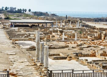 A view of the excavations of Herod's palace in Caesarea Maritima National Park.