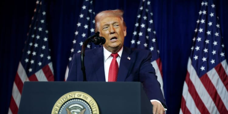 President Donald Trump addresses a House Republican retreat at the John F. Kennedy Center for the Performing Arts on Jan. 6, 2026, in Washington, D.C.